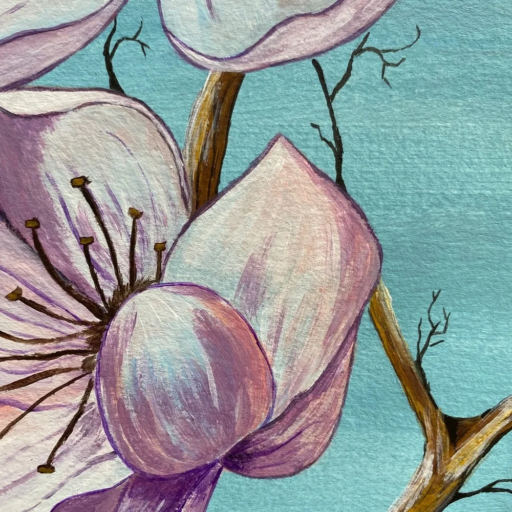 🌙 New Original Acrylic Painting Cherry Flower Blooming Wall Art
